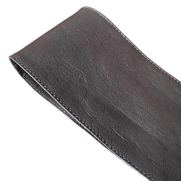 Chocolate Brown Leather Wide Waist Belt Gold Tone Circle Buckle Rhinestone - Picture 4 of 7